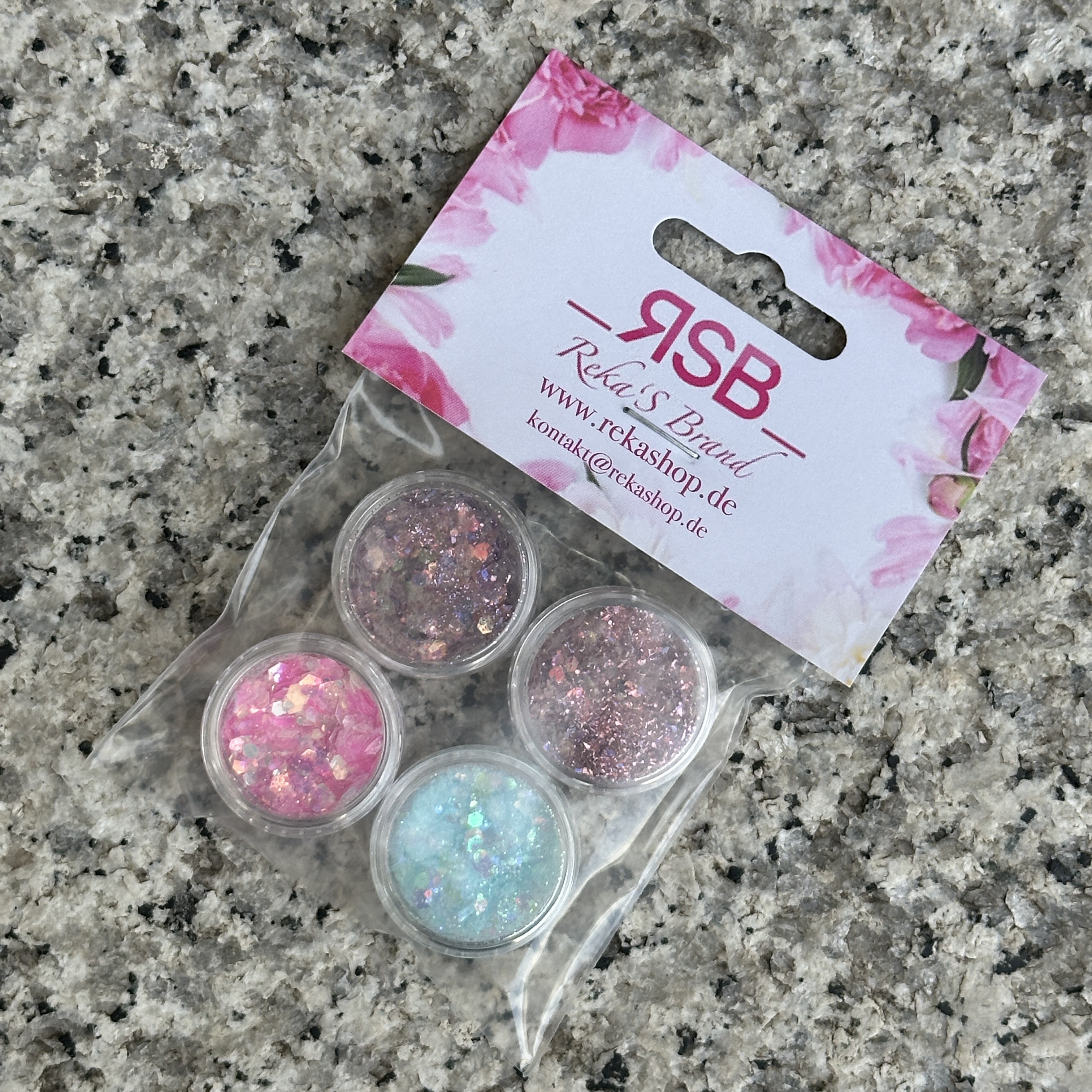 GLITTER PULVER SET ROSA , 4x2 gr